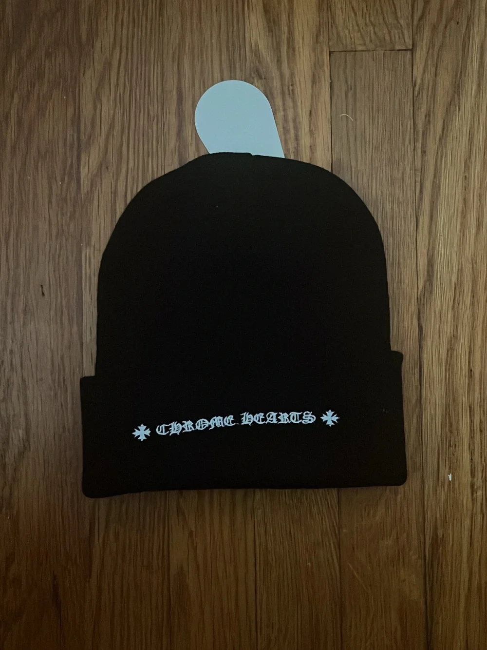 Black Beanie Hat with Red Lip Embellishments
